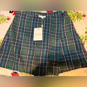 Entro Blue and Green Plaid Mini Skort NWT